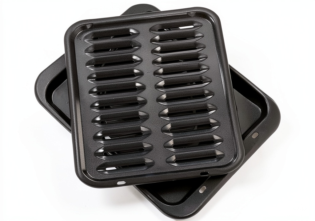 GE broiler pan with grill and bottom pan on a kitchen counter