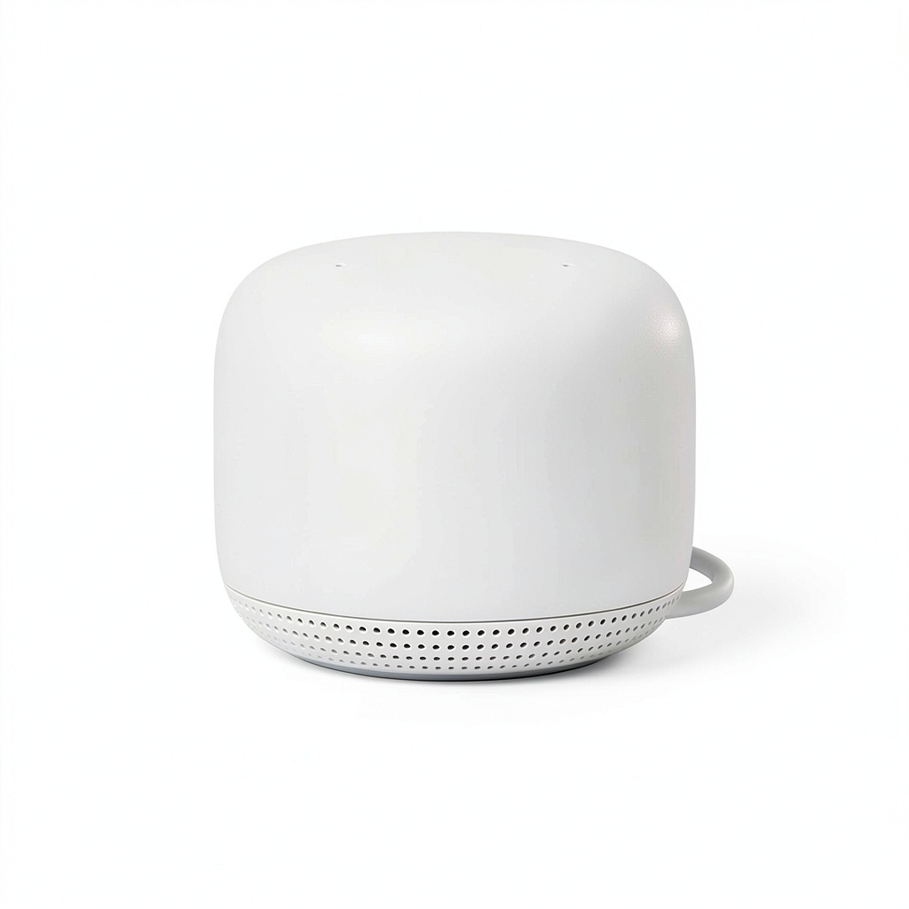 Nest Wifi Point placed on a bookshelf providing coverage