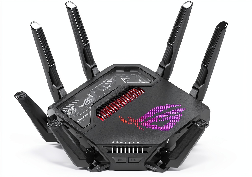 ASUS GT‑BE98 router in a modern gaming setup