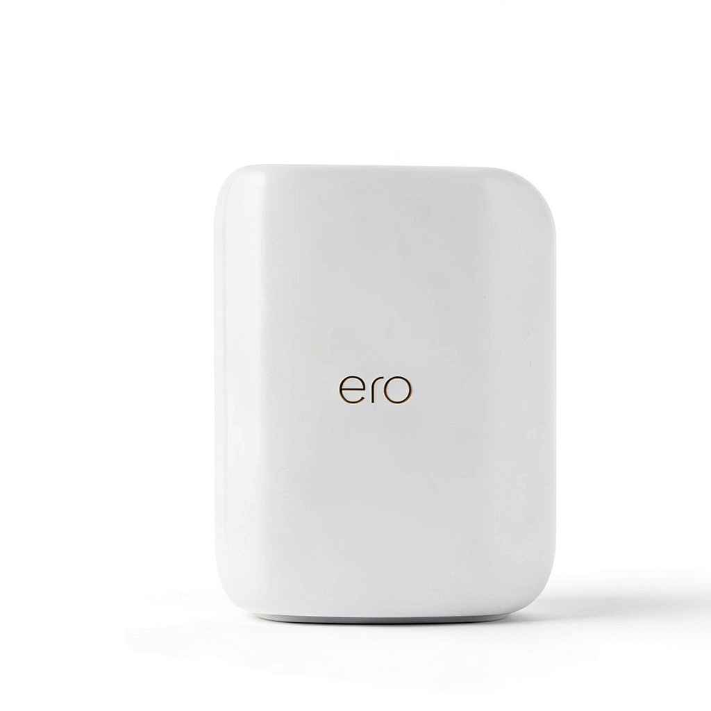 eero Max 7 router placed on a modern living room shelf