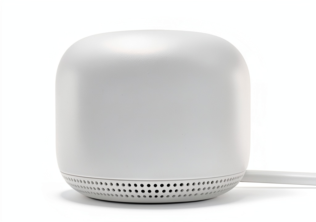 Installing Google Nest WiFi Router with Point Mesh Wi-Fi Extender on a wooden desk